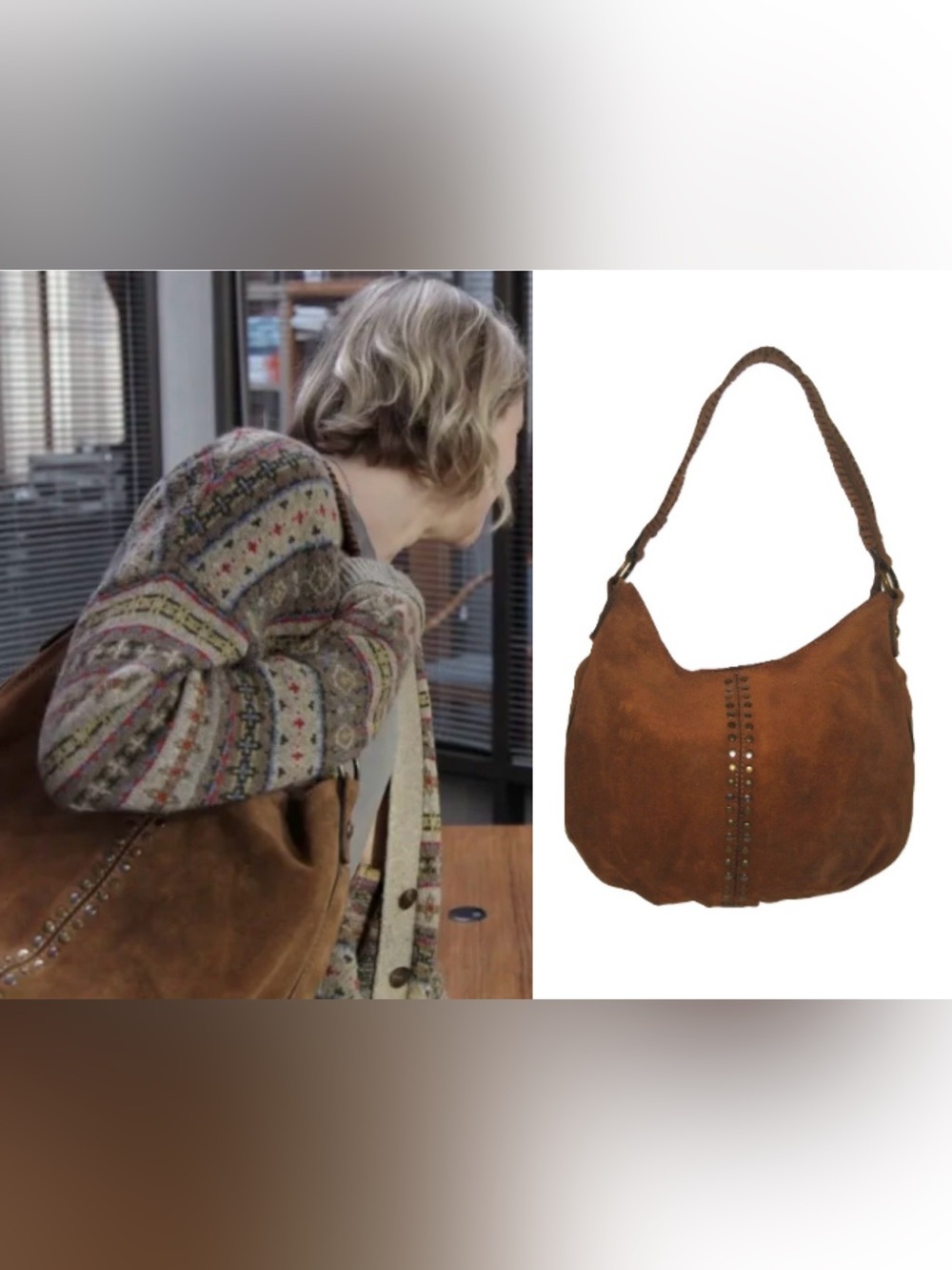 Patricia Nash Women’s Bello Cognac Suede Shoulder Hobo Bag Purse Studded Zip - Picture 6 of 16